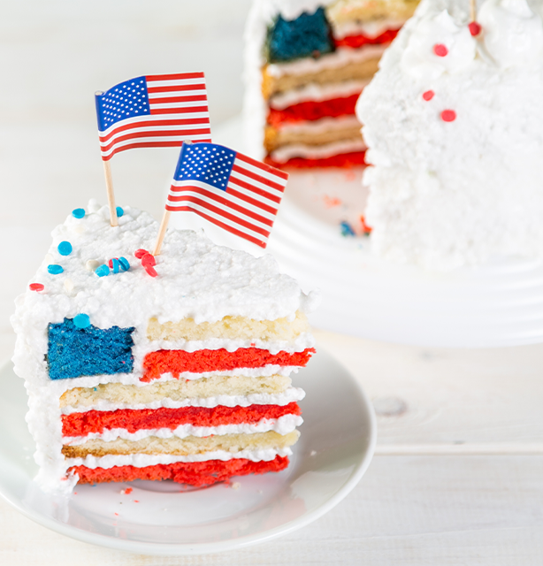 Red, white and blue layer cake